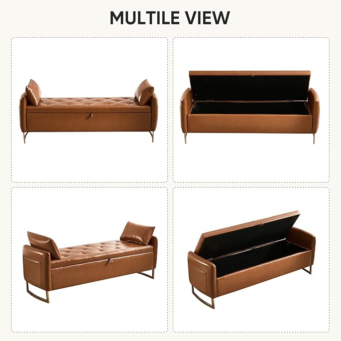 65" End of Bed Storage Bench, Leather Storage Bench