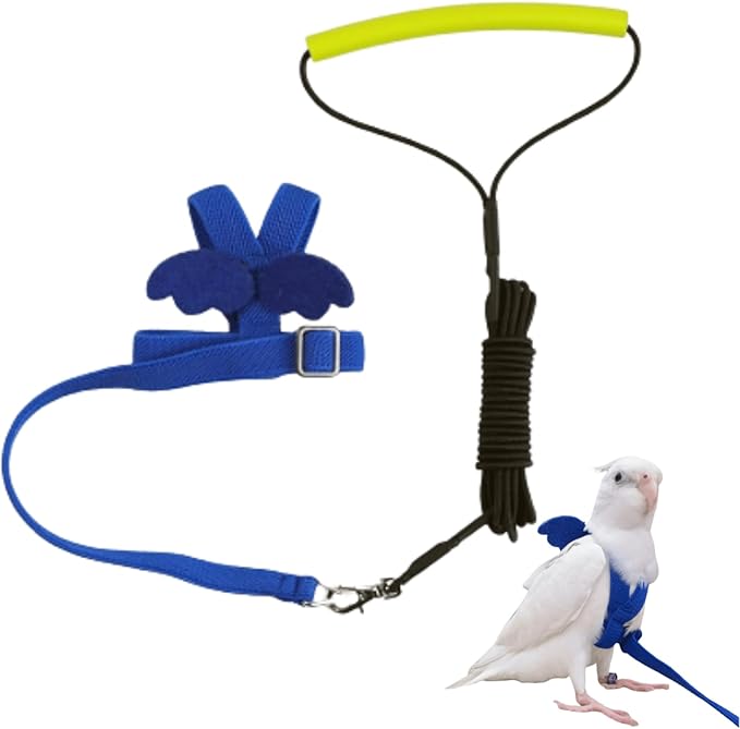 Pet Parrot Bird Harness and Leash, Adjustable Training Design Anti-Bite, Bird Nylon Rope with Cute Wing for Lovebird Budgie African Grey Macaw Conure (Blue,Pigeon)