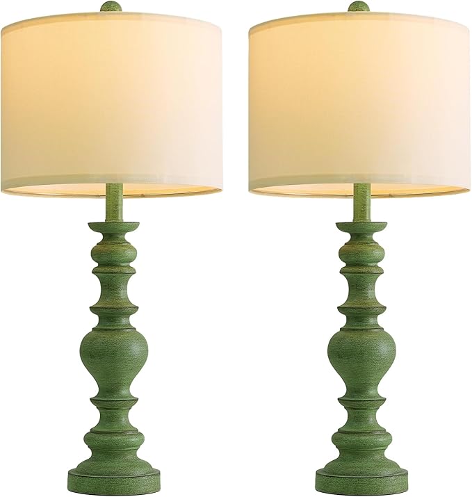 BOBOMOMO 27" Sage Green Table Lamps Set of 2, Large Farmhouse Resin Lamps