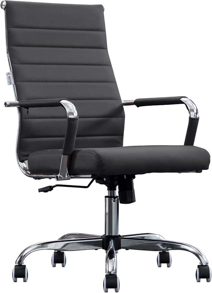 Home Office Chair Ribbed, Modern Leather Conference Room Chairs, Ergonomic
