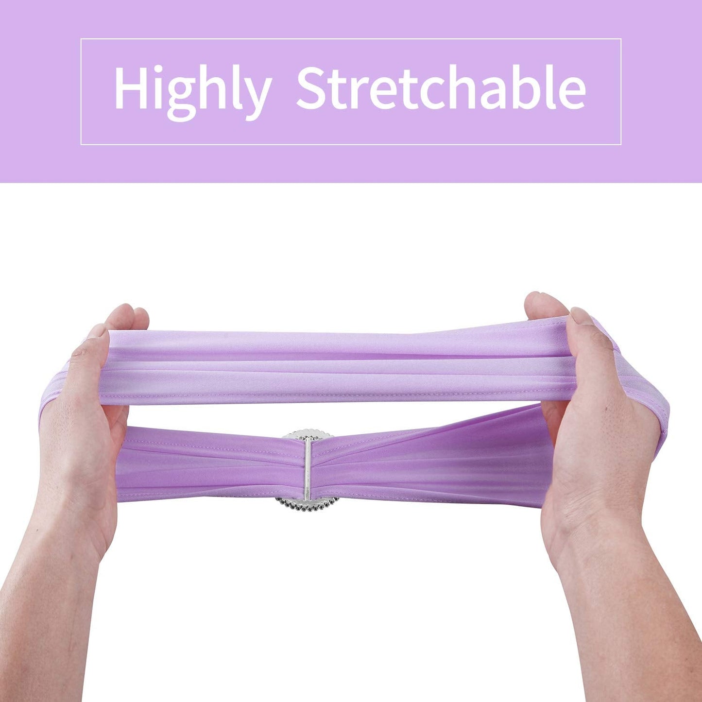 Peomeise 100pcs Lavender Spandex Chair Sashes with Buckle Slider for Wedding, Party Decoration