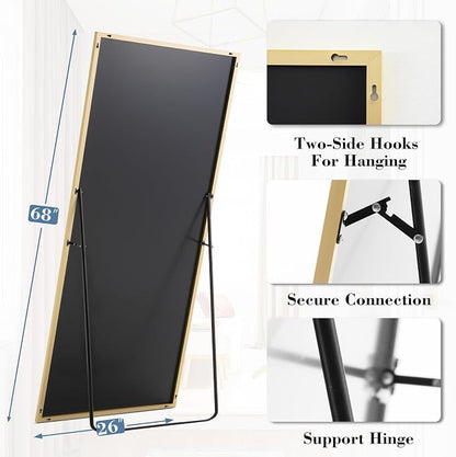 NEWBULIG Mirror Full Length, 68"x26" Body Wall Mirrors with Shatter-Proof Glass, Upgraded Floor Standing Mirror, Hanging or Leaning, with Stand Aluminum Alloy Frame for Home Decor, Bedroom, Gold