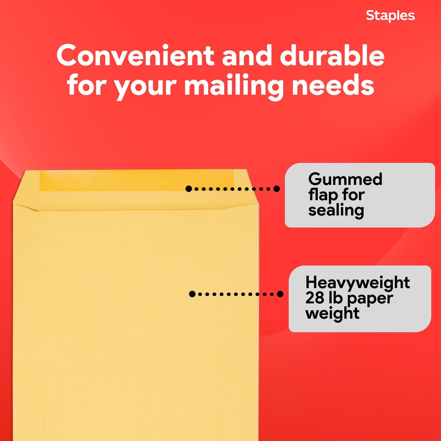 Staples 10 x 15 Clasp Catalog Envelopes, Brown Kraft, Gummed Seal with Metal Clasp, Heavy‑Duty Mailing Envelopes for Documents, 100/Pack