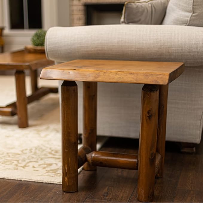 Rustic Log Live Edge End Table – Small Indoor End Table or Night Stand Table