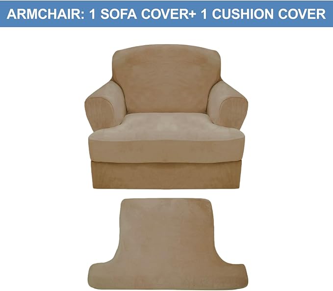 CUCRAF T Cushion Sofa Cover 2 Piece Armchair Slipcovers, Soft Thick Velvet