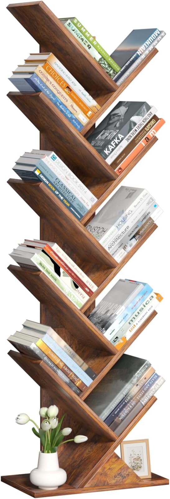 SHEEPAM 10 Tier Tree Book Shelf, Floor Standing Wood Bookshelf