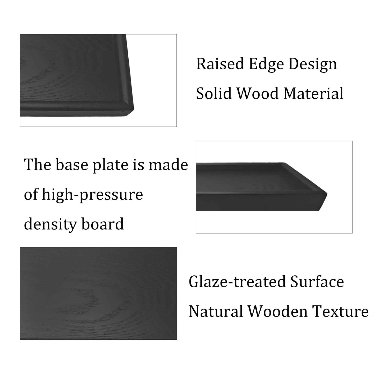AUXBC 12x8 Inch Black Wood Serving Tray with Raised Edges, Rectangle Decorative Platter for Kitchen Home Decor, Wooden Charcuterie Board for Snacks Appetizers Coffee Tea Breakfast Food Display