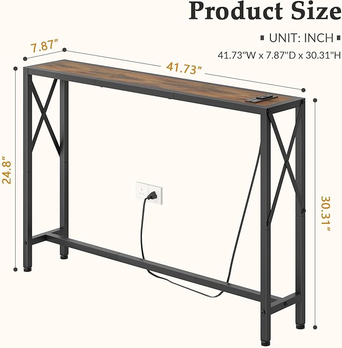 Gewudraw 41.8" Console Table, Narrow Behind The Couch Table