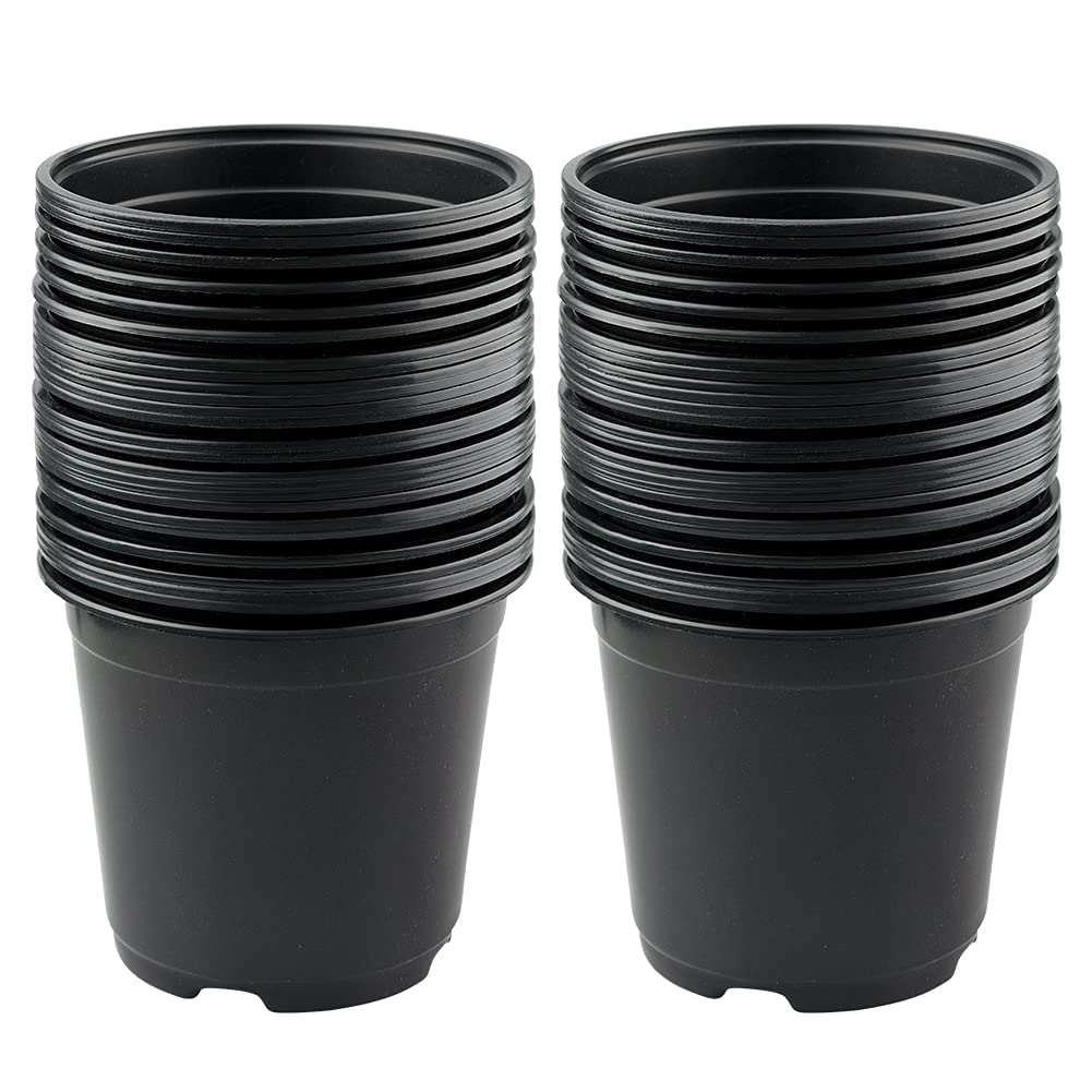 KINGLAKE 100 Pcs 6" Plastic Plants Nursery Pots Seedlings Flower Plant Container Seed Starting Pots Black