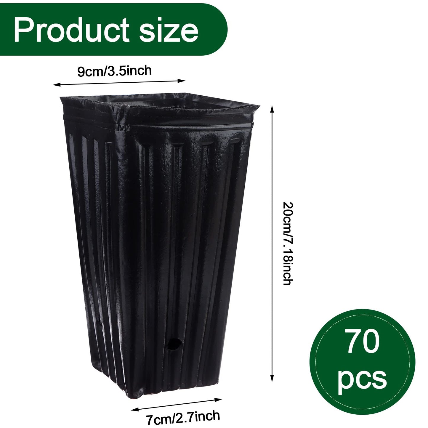 70Pcs Tall Tree Pots 7.84 In Plastic Deep Nursery Treepots Tall Seedling Flower Plant Container Pots with Drainage Holes Seedling Nursery Bags Black Tree Tubes for Seedlings for Indoor Outdoor Plants