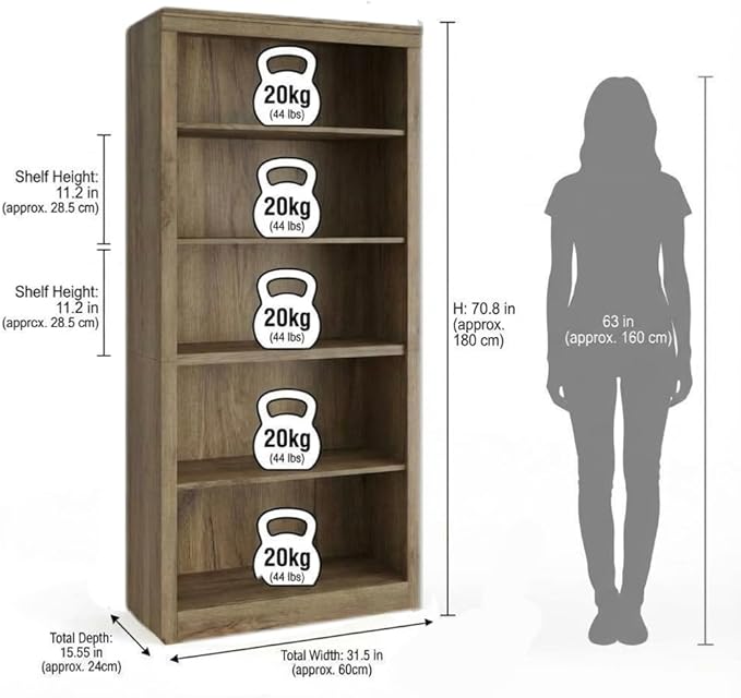 GarveeHome 71 in Tall Bookcase, Wooden Bookshelf