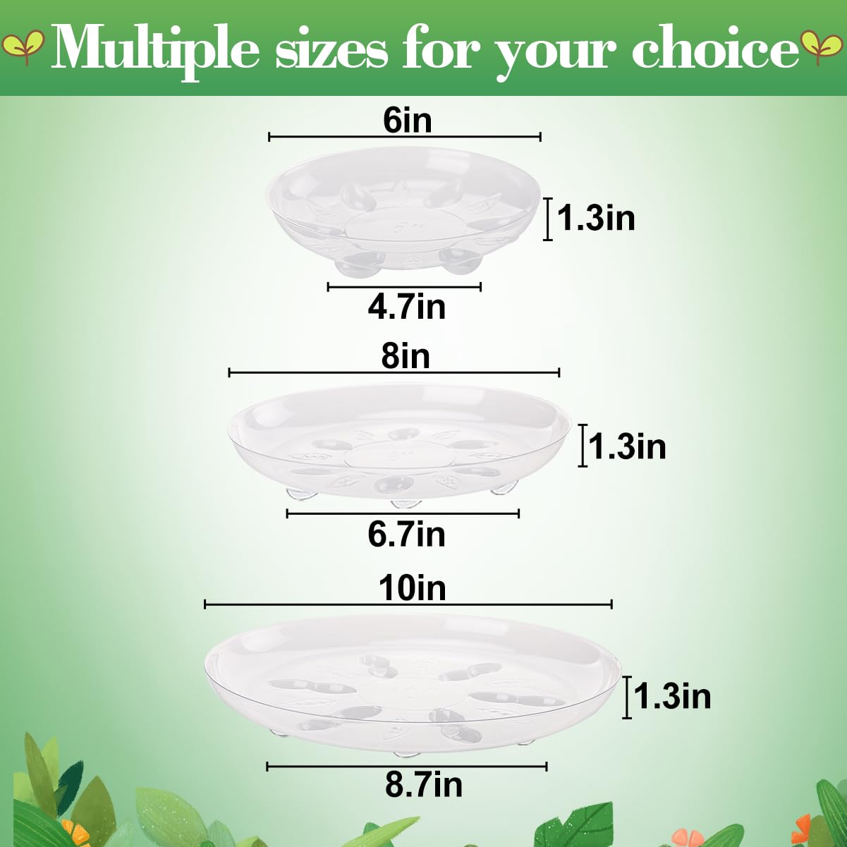 ANPHSIN 15 pcs Heavy-Duty Plant Saucers with Feet, 6in/8in/10in Clear Plastic Plant Drip Trays, Flower Pot Water Catchers Drainage Saucers for Indoor Outdoor Potted Plant