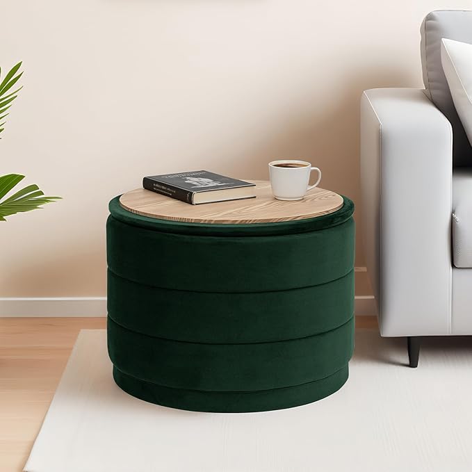 23" Upholstered Round Velvet Ottoman