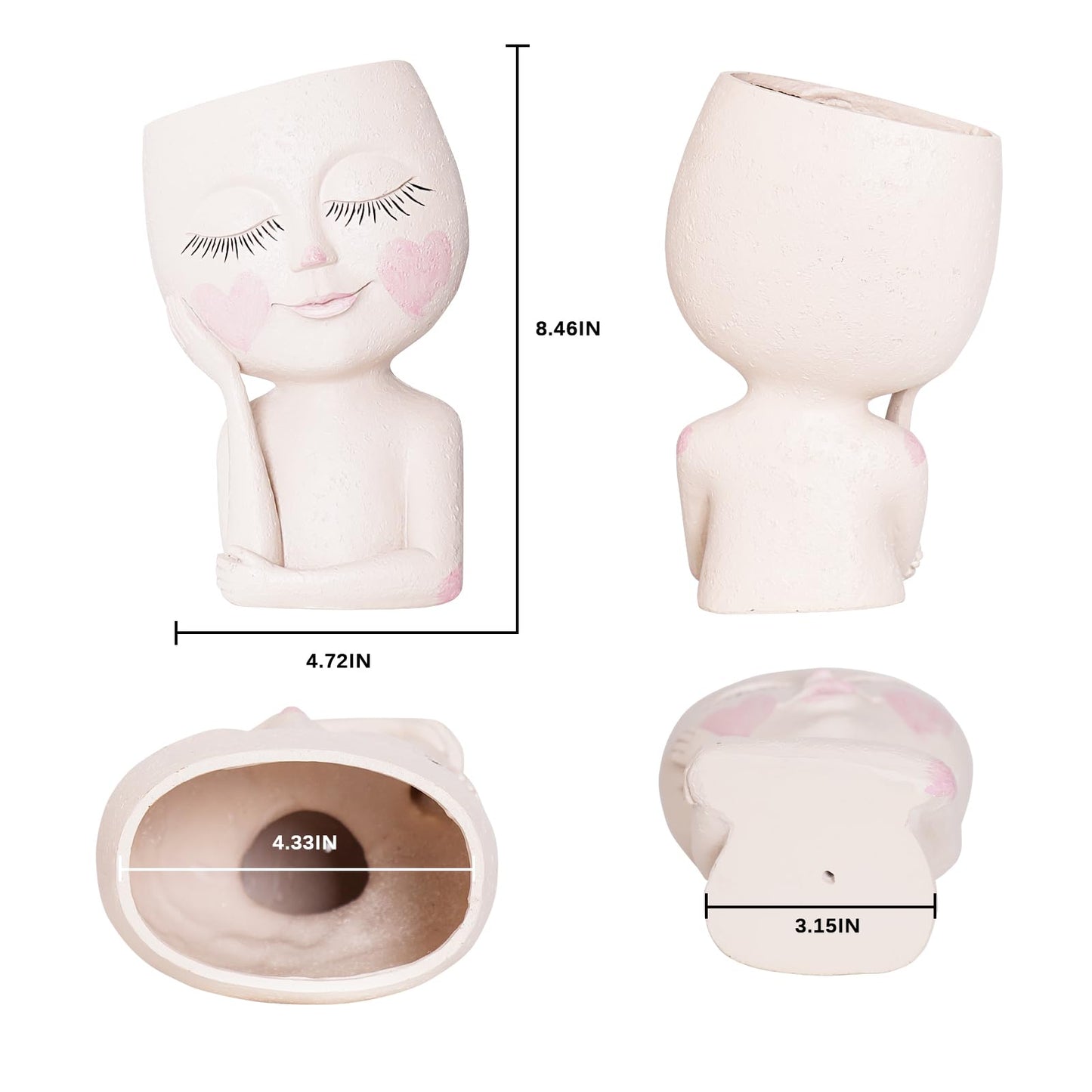 CASANIA Closed Eyes Girl Head Planter Pot with Drainage Hole, Resin Face Planter for Succulents Small Plants, Indoor Outdoor Whimsical Decor for Home Garden Office, Gift for Plant Lovers