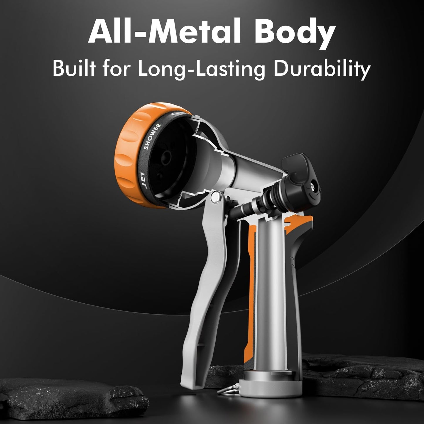 RESTMO Garden Hose Nozzle, Heavy Duty Metal Water Hose Nozzle with 7 Adjustable Spray Patterns, High Pressure Hand Sprayer with Flow Control, Best for Watering Plant & Lawn, Washing Car & Pet, Orange