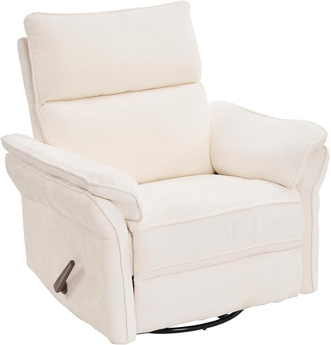 Rocking Chair Nursery with Adjustable Headrest, Manual Swivel Rocker Recliner