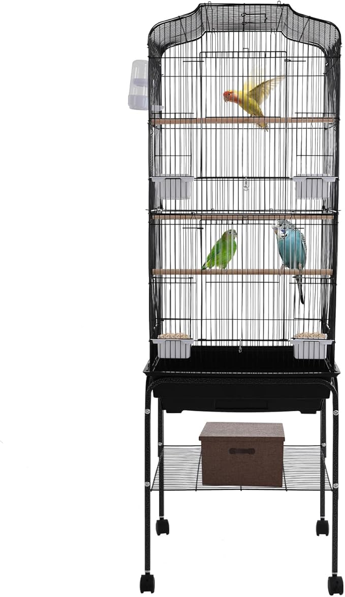 Large Bird Cage with Stand 54 Inch Standing Bird Cage with Removable Tray, Rolling Bird Cage Stand with Wheels for Parakeets, Parrot, Cockatiel, Pigeon, Finch Cage for Birds(Black)