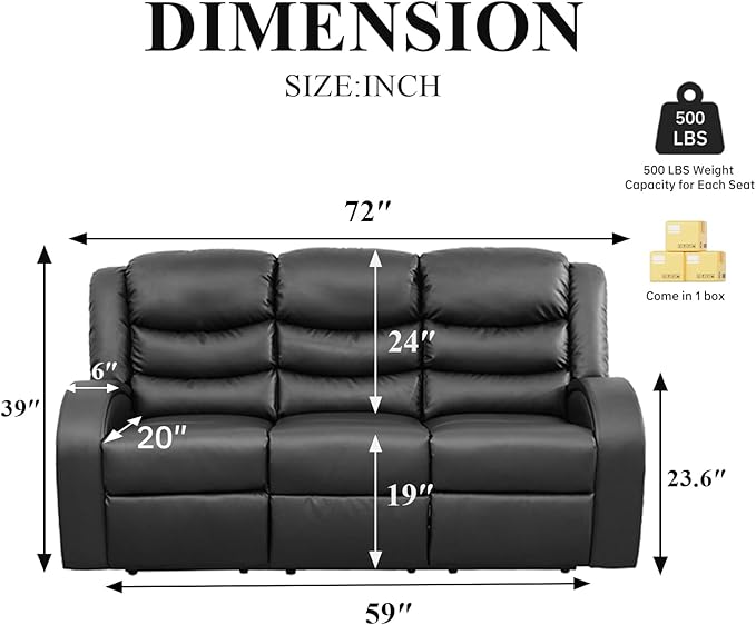 3-Piece Couch Living Room Furniture Sets, Sectional Recliner Sofa Set, Leather