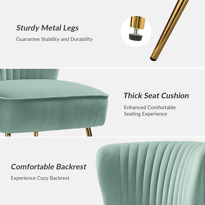 HULALA Home Velvet Accent Chair Set of 2, Modern Armless Upholstered Side Chair