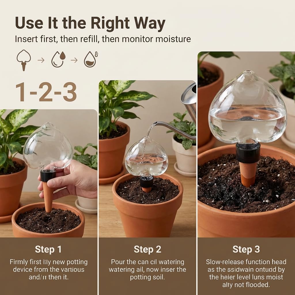 Kysren 2 Pcs Self Watering Globes for Indoor Plants - Top-Fill 6.3oz Heart Plant Watering Devices for Vacation, Clear Plastic Watering Bulbs with Terracotta Spikes