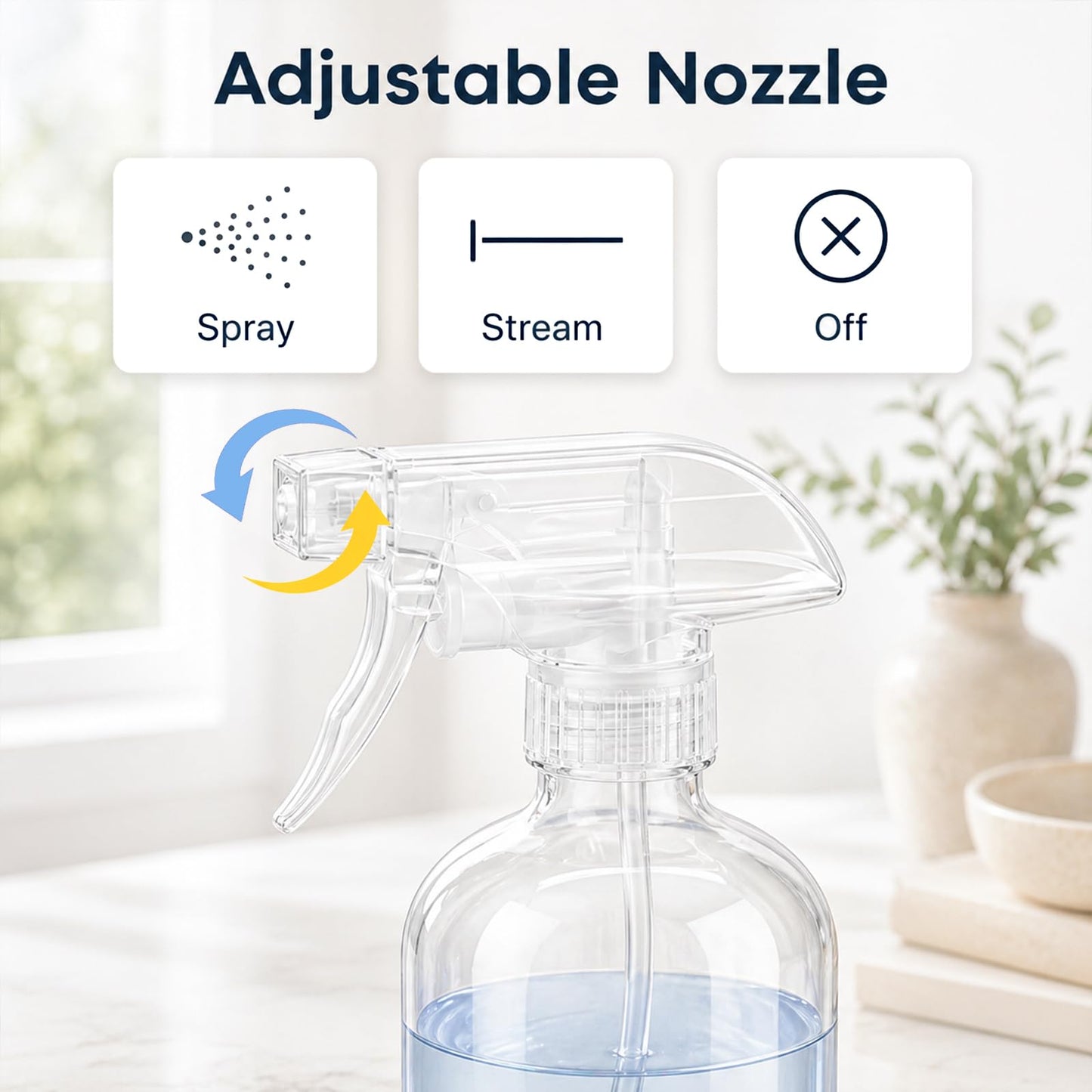 CHEODIN 360° Glass Spray Bottles 16 oz for Hair Cleaning with Silicone Sleeve, 2 Pack Amber Refillable Containers with Adjustable Spray Nozzles, Empty Spray Bottles for Plant, Clear