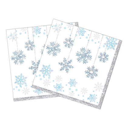 Dulousia Snowflake Napkins, Disposable Wonderland Party Paper Napkins, Luncheon Blue White Snow Theme Party Decorations, Birthday Beverage Napkin, Winter Celebration Supplies, Unfolded 13x13in, 40Ct