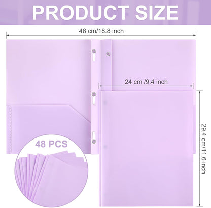 Patelai 48 Pcs Plastic Folders with 2 Pockets and 3 Prongs Home Folders with Card Slot Letter Size Heavy Duty Report Covers for Back to School(Purple,Classic)
