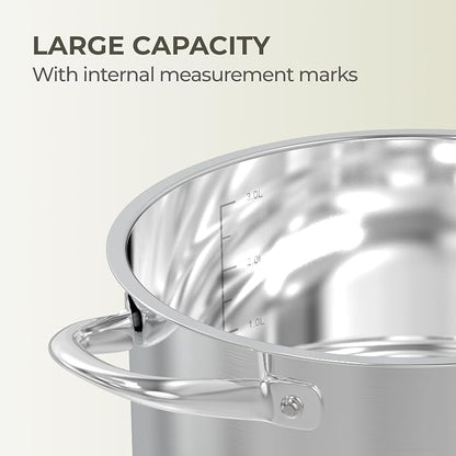 Sunhouse 8 Quart Stock Pot with Lid - 3-Ply Base Stainless Steel Cooking Pot - 8 QT Canning Dutch Oven Stock Pots - Oven Safe & Induction Cookware