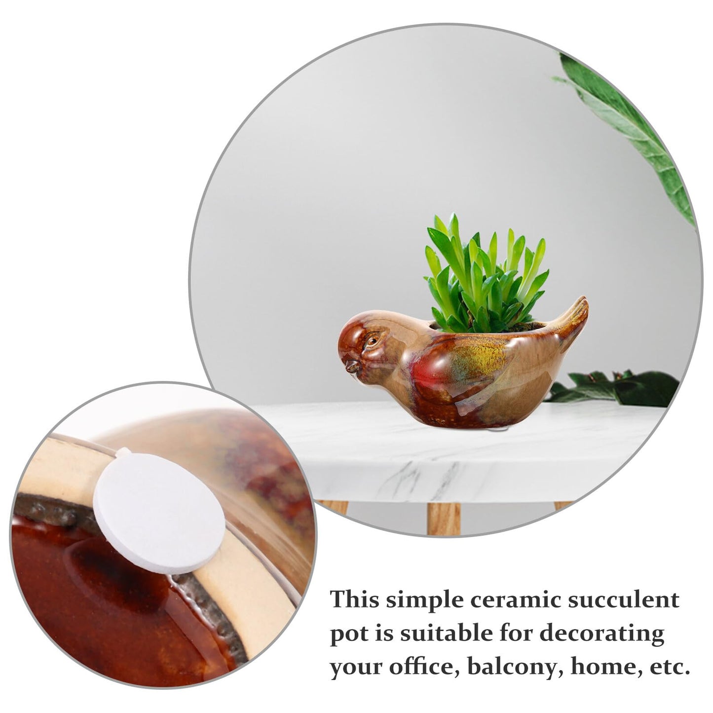ARTIBETTER Ceramic Succulent Planter Pot Bird Design Small Flower Pot for Indoor Desktop Gardening for Succulents and Cacti