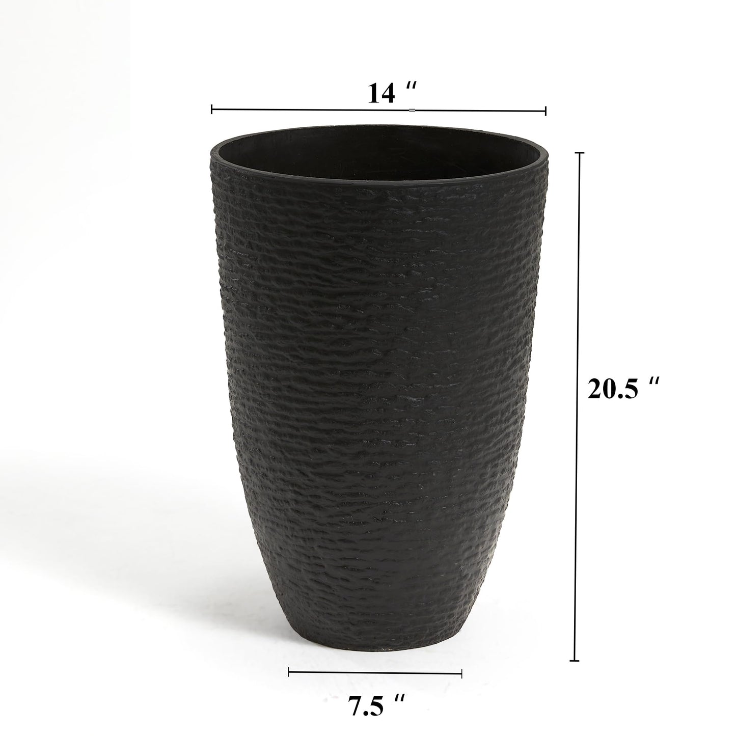 Worth Garden 21" H Tall Planters 2 Pack - 14'' Dia Resin Large Round Black Flower Pots for Outdoor Plants Trees - Imitation Stone Finish Plastic Indoor Front Porch 9 Gallon Decorative Container Patio