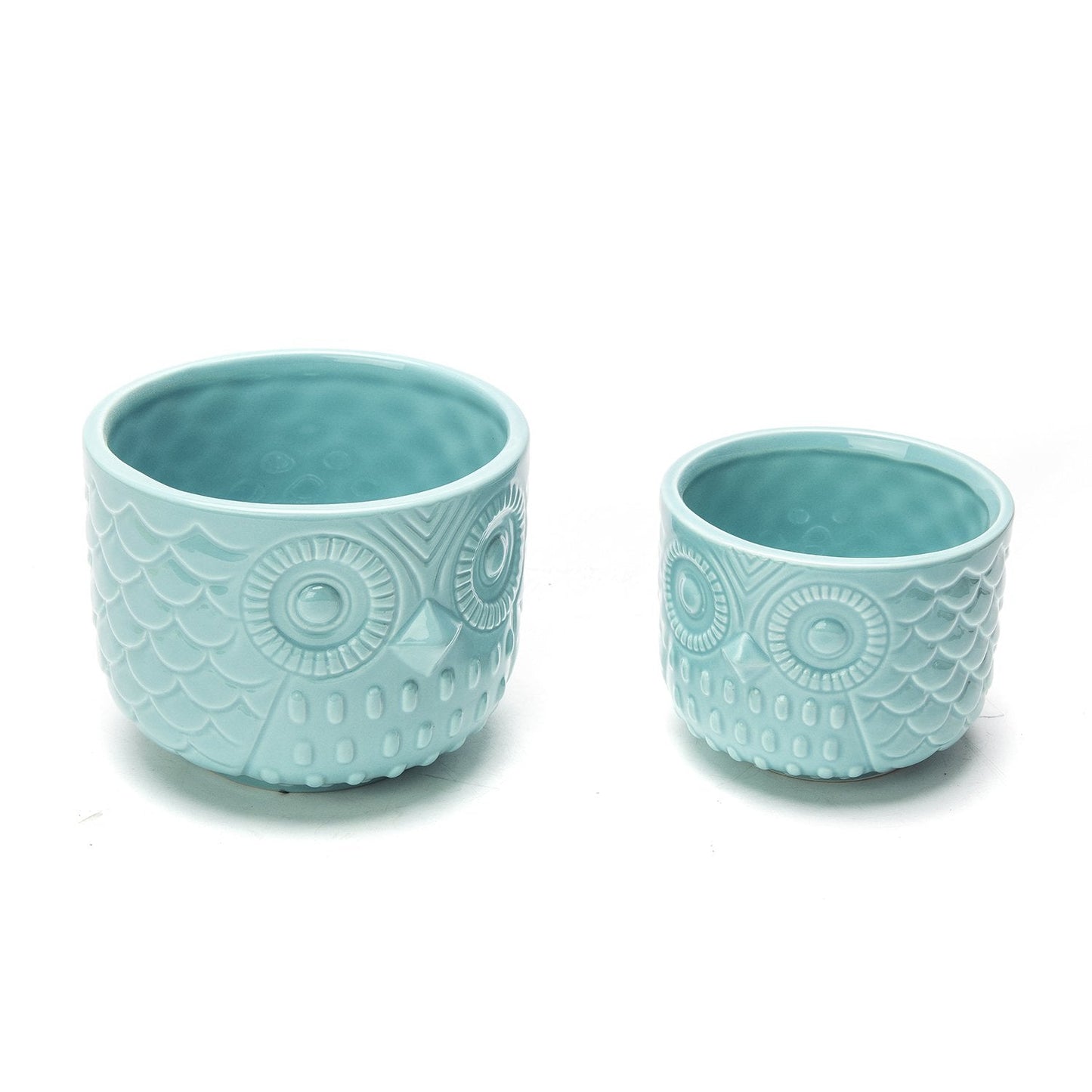 Nattol Owl Succulent Planter, Turquoise Animal Ceramic Planter Pots with Drainage, Set of 2