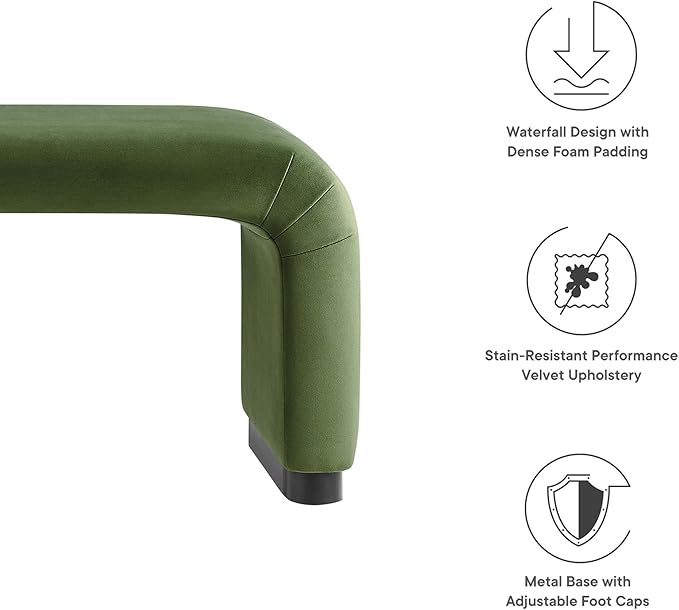 Modway EEI-6734-BLK-MOS Koda Performance Velvet Waterfall Long Bench