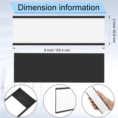 100 Pcs 6" x 2" Magnetic C Channel Label Holders with Replacement White Paper and Clear Plastic Films, Magnetic Cards Name Tags for Rack Shelf Warehouse Labels Accessories