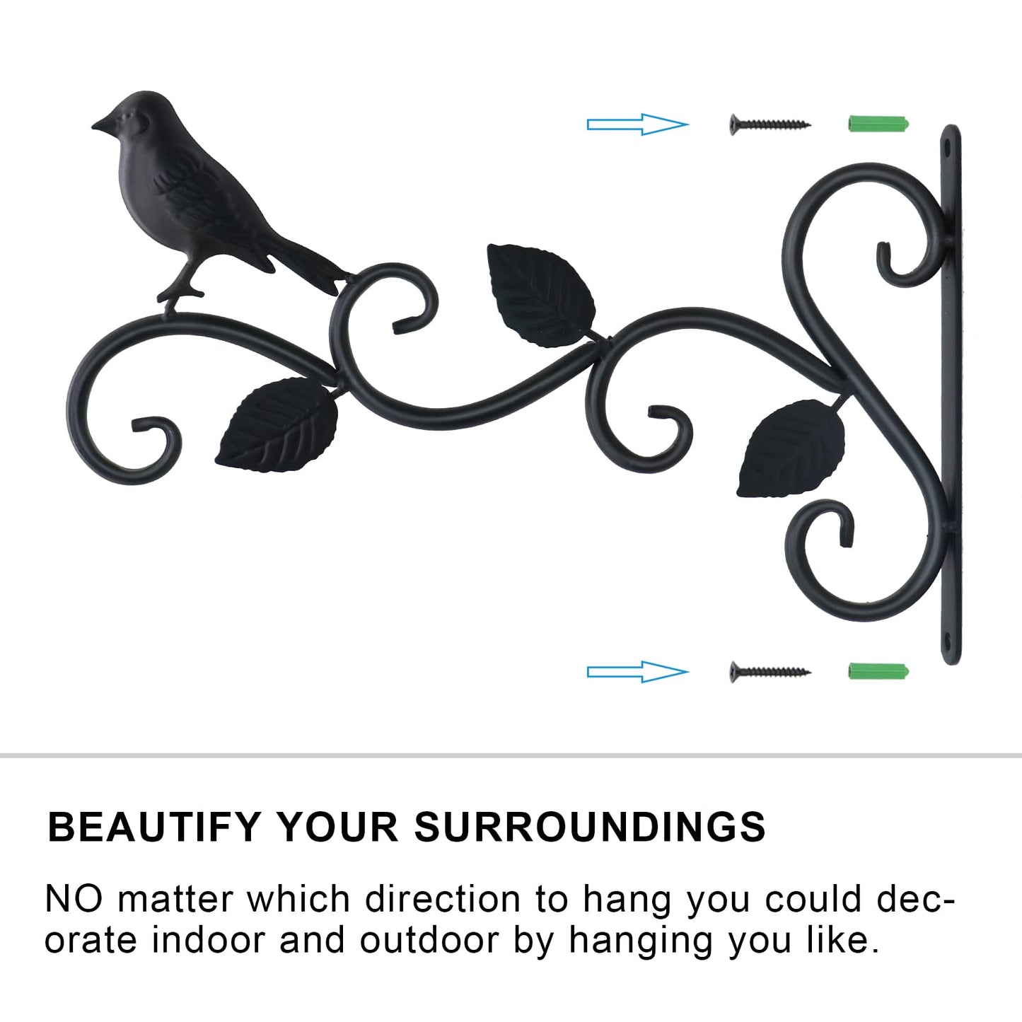 JIALAI HOME Hanging Plants Bracket 12" Bird Planter Outdoor Hooks Hangers for Flower Baskets Pot Bird Feeder Wind Chimes Lanterns Patio Garden Outdoor Indoor Metal Black, 2 Pack