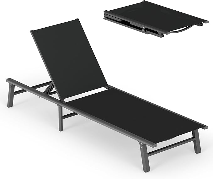 Ciokea Foldable Outdoor Lounge Chair, No Assembly Patio Chaise Lounge Outdoor