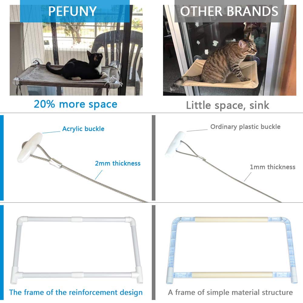PEFUNY Cat Window Hammock – Mess-Free Waterproof Cats Window Perch for Large Cats, Strong Suction Cup Hammock with Flannel Cover, Indoor Cat Seat, Beige