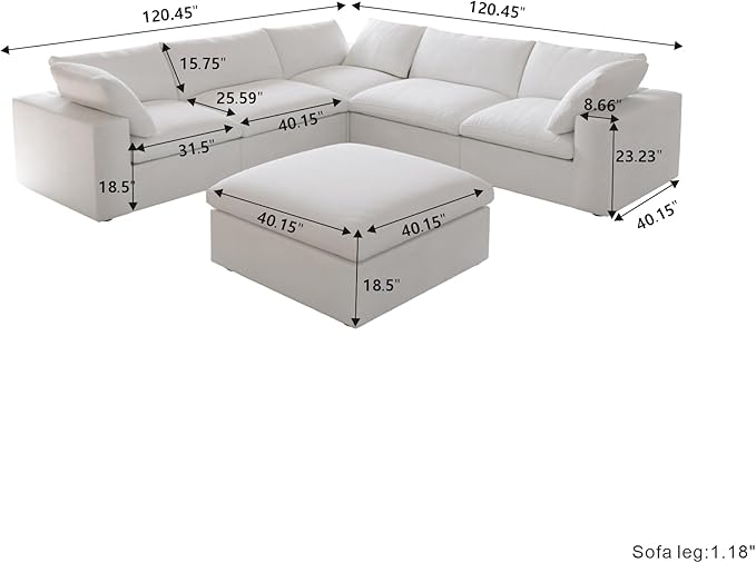 Cloud Modular Sectional Sofa Couch, Oversized Couch 6 Seater