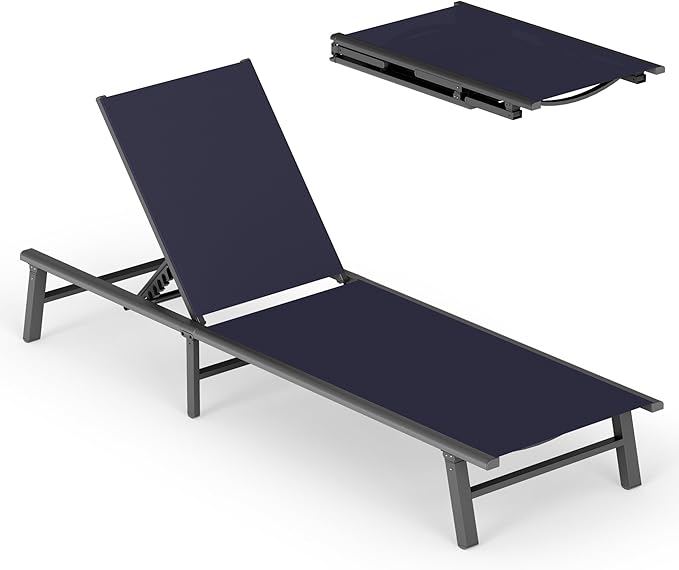 Ciokea Foldable Outdoor Lounge Chair, No Assembly Patio Chaise Lounge Outdoor