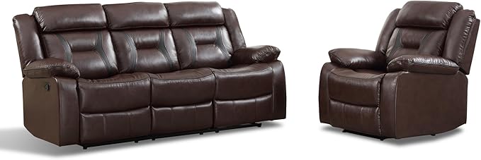 EBELLO Manual Recliner Sofa Set, Faux Leather Reclining Living Room Furniture