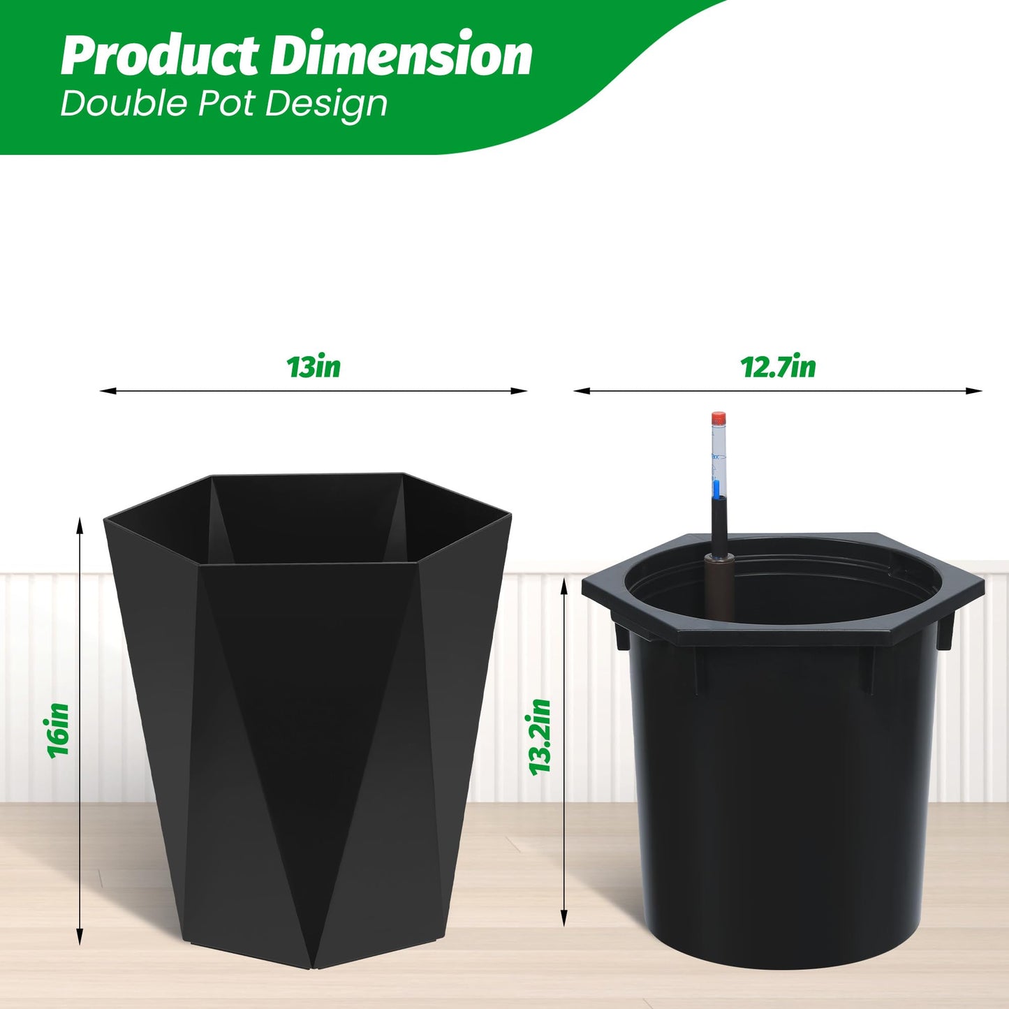 Garvee 16" Tell Planters Set of 2, Self-Watering Planters, Planters for Outdoor Plants, Plants Pot with Water Level Monitor for Patio, Porch, Living Room, Home Office