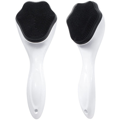 2 Pack Silicone Face Scrubber Exfoliating Brush, Manual Handheld Facial Cleansing Brush Blackhead Scrubber, Soft Bristles Waterproof for Face Skincare (Round-Pink)
