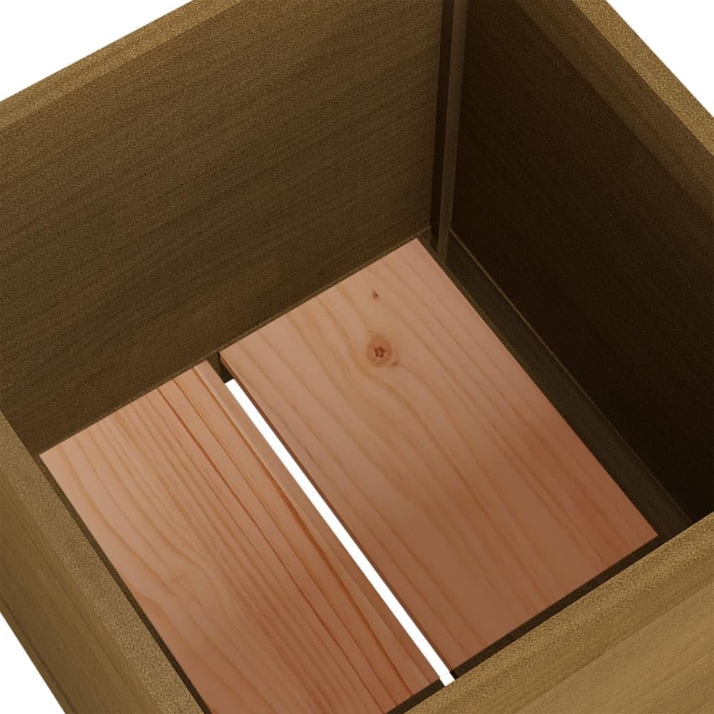 Xolmizyn Square Garden Planter Box, 19.7-inch Solid Pinewood Raised Bed for Flowers and Herbs, Decorative Honey Brown Wood Container for Patio, Balcony, and Terrace Decor
