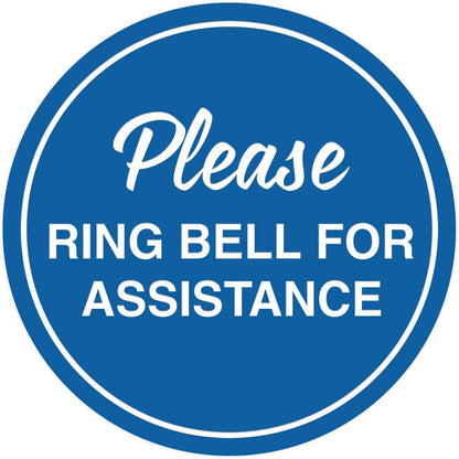 Signs ByLITA Circle Please Ring Bell For Assistance Wall or Door Sign | Easy Installation | Front Desk Reception Sign (Blue) - Small (5 Pack)