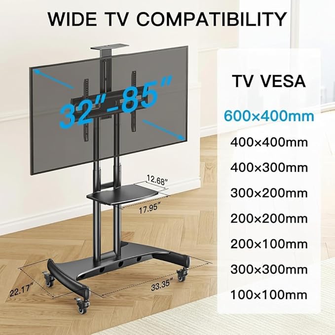 PERLESMITH Rolling TV Stand