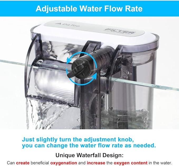 DaToo Aquarium Hang On Filter Small Fish Tank Hanging Filter Power Waterfall Filtration System for 30 to 40 Gallon Aquariums
