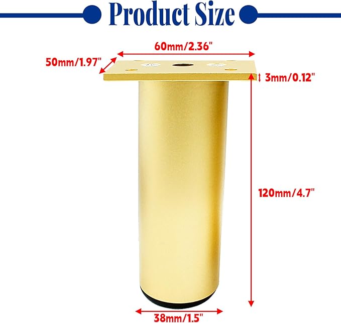 Set of 4 Aluminum Alloy Furniture Legs 4.7 Inch Height, 1.5 Inch Diameter