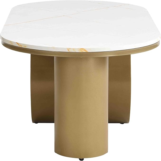 Modern Oval Coffee Table, 47.24" White Faux Marble Coffee Table