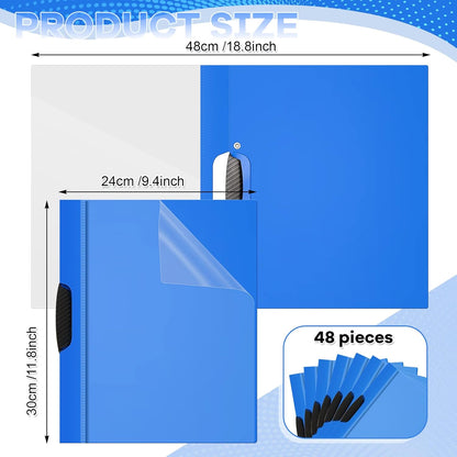 Teling 48 Pcs Report Covers with Sliding Bar Clear Plastic Presentation Folders 9.4 x 11.8 Inches Paper Binder Pocket Folder for Back to School Classroom Business Files Document Office (Blue)