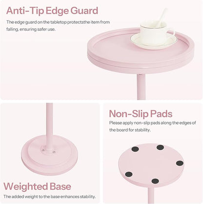 HOOBRO Small Round Side Table, Drink Table, Coffee Martini Table with Pedestal Accent for Small Spaces in Living Room, Bedroom, Sofa Couch, Pink KK168BZ01