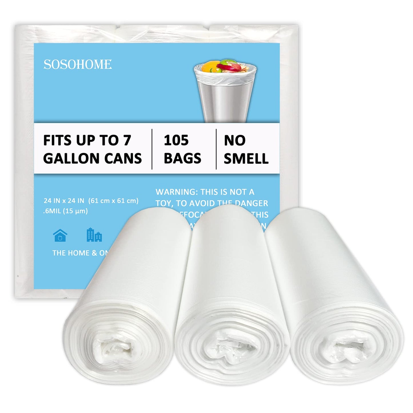 7 Gallon Trash Bags - 15 Micron Thick Strong Wastebasket Trash Can Bag for Office Home Kitchen, Clear Medium Size Garbage Bags, 105 Count